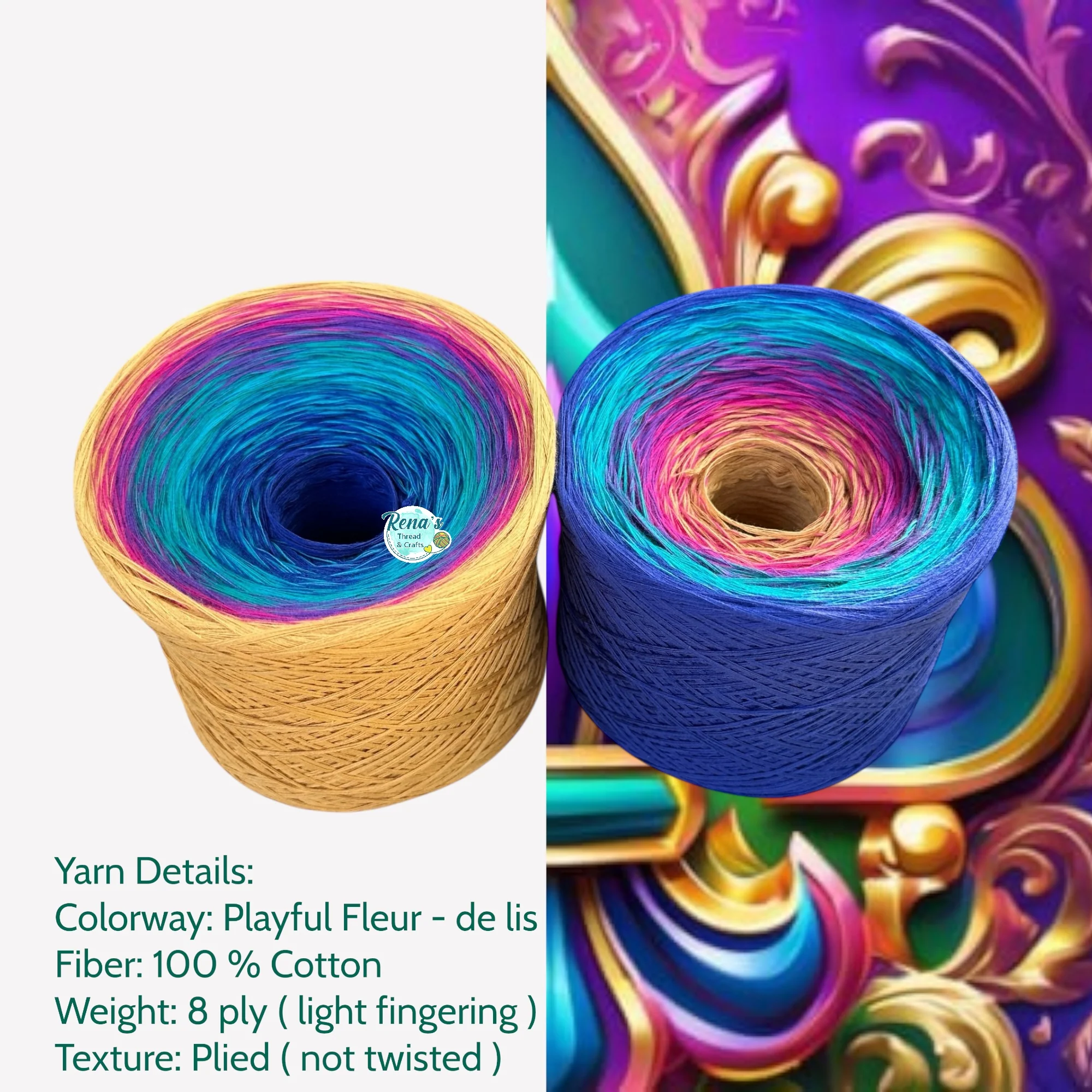 Playful Fleur - de lis, Gradient Cotton Natural Fiber Yarn - Image 2
