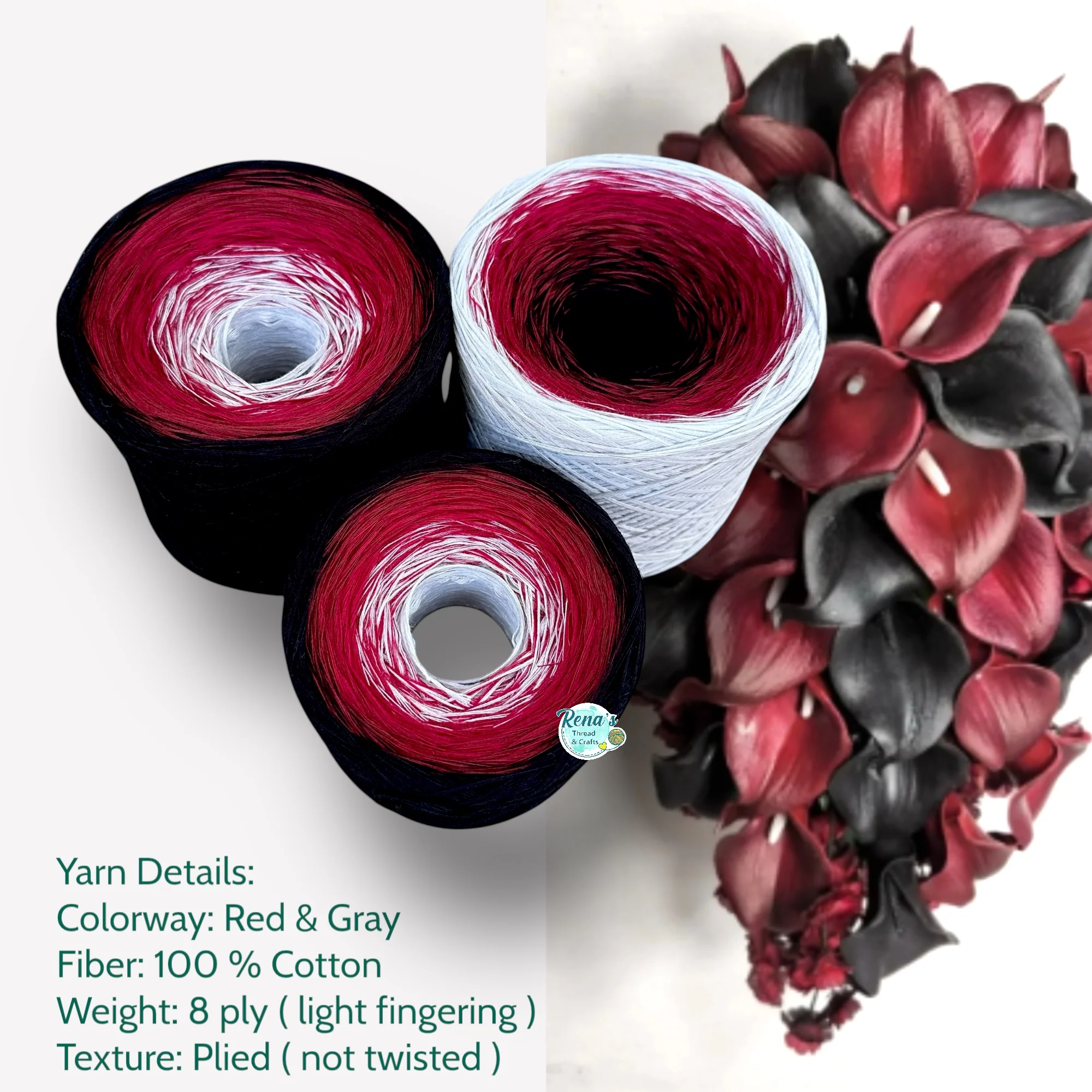 Tied With Love : Red & Gray, Gradient Cotton Natural Fiber Yarn - Image 2